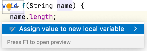 IntelliJ IDEA showing the quick assist menu to extract a local variable.