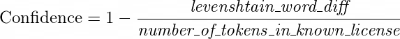 A formula for calculating the confidence score of a license match.
